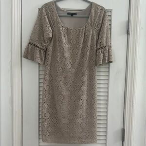 Chris McLaughlin Taupe Lace Midi Dress